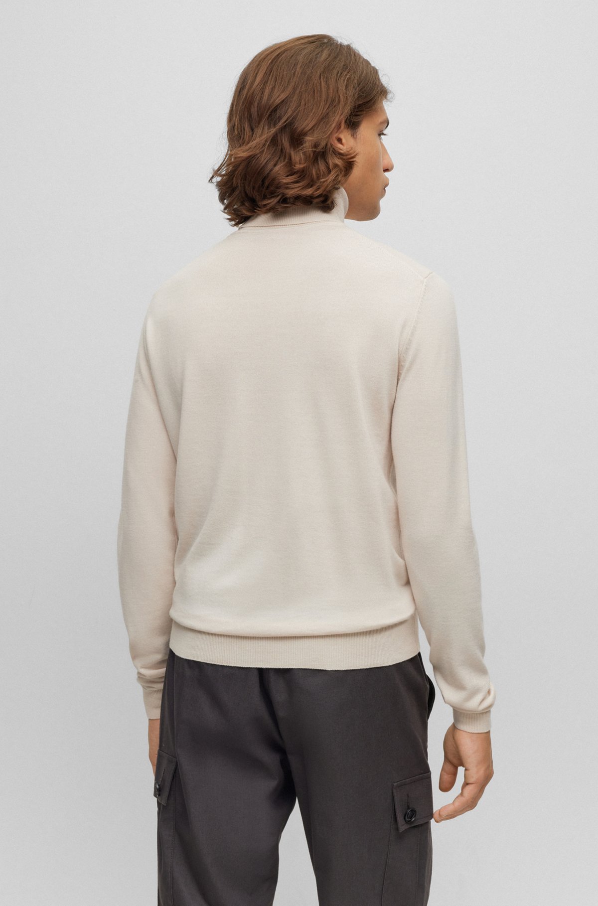 Regular-fit rollneck sweater in virgin wool, Natural