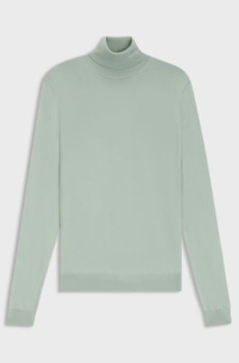 Rollkragenpullover aus Merinowolle mit Logo-Stickerei, Hellgr&uuml;n