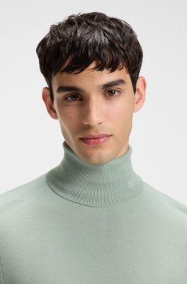 Rollkragenpullover aus Merinowolle mit Logo-Stickerei, Hellgr&uuml;n