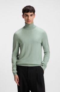 Regular-fit rollneck sweater in virgin wool, Light Green