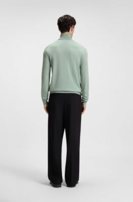 Merino-wool rollneck sweater with embroidered logo, Light Green