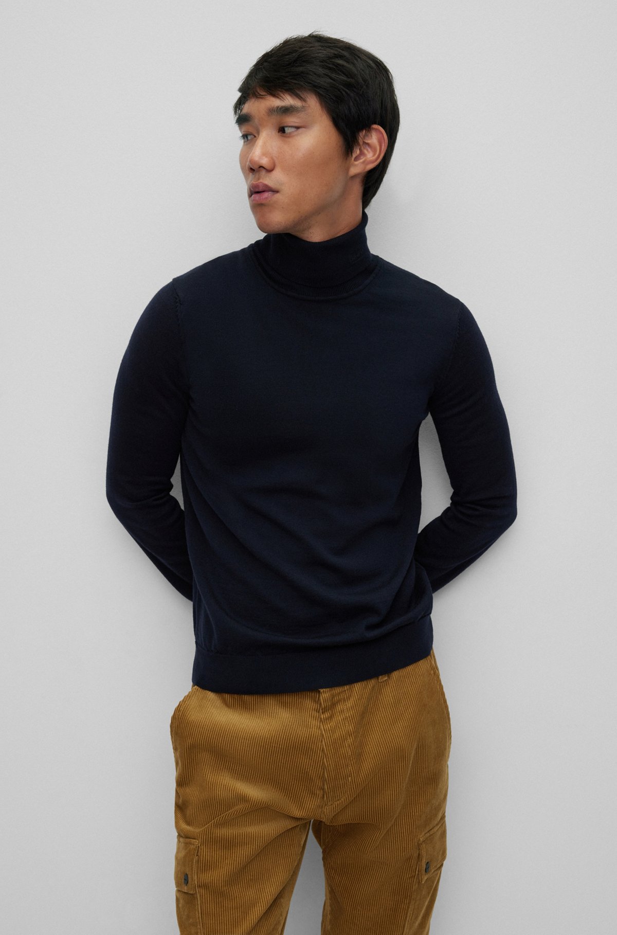 Regular-fit rollneck sweater in virgin wool, Dark Blue