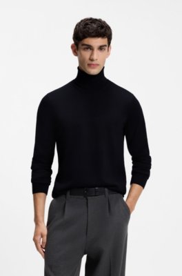Merino-wool rollneck sweater with embroidered logo