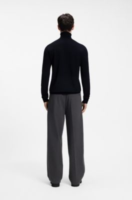 Merino-wool rollneck sweater with embroidered logo, Dark Blue
