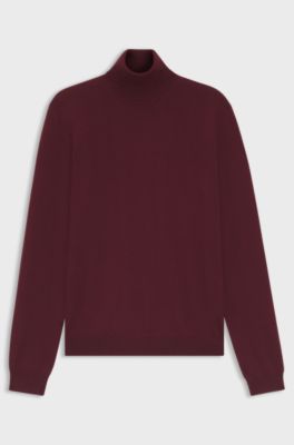 Merino-wool rollneck sweater with embroidered logo, Dark Red