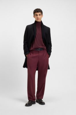 Merino-wool rollneck sweater with embroidered logo, Dark Red