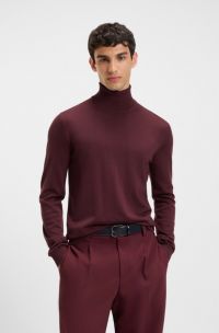 Regular-fit rollneck sweater in virgin wool, Dark Red