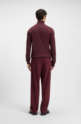 Merino-wool rollneck sweater with embroidered logo, Dark Red