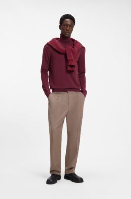Merino-wool rollneck sweater with embroidered logo, Dark Red