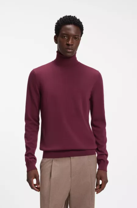Merino-wool rollneck sweater with embroidered logo