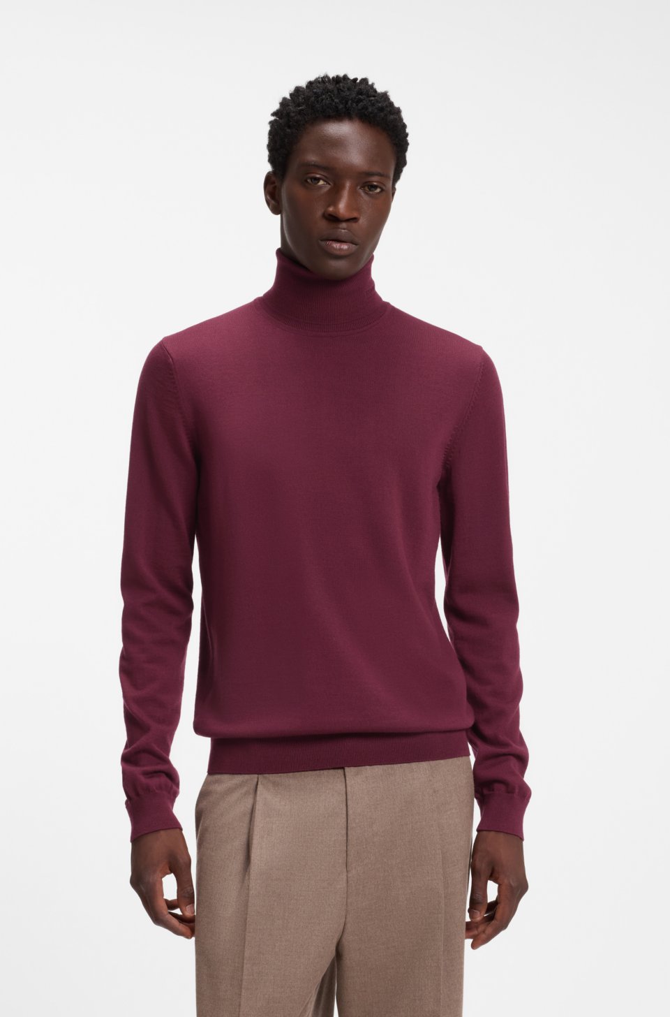 Merino-wool rollneck sweater with embroidered logo