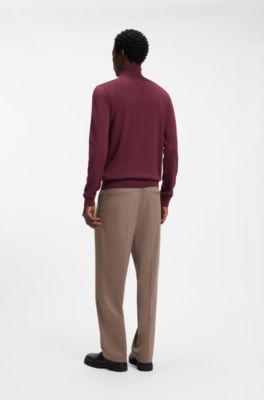 Merino-wool rollneck sweater with embroidered logo, Dark Red