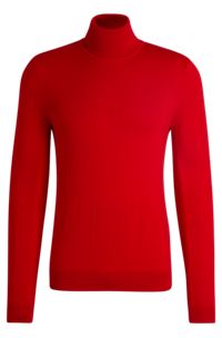Jersey slim fit de cuello vuelto en lana virgen, Rojo