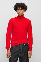 Slim-fit rollneck sweater in virgin wool, Red
