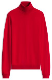 Merino-wool rollneck sweater with embroidered logo, Red