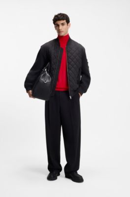 Merino-wool rollneck sweater with embroidered logo, Red