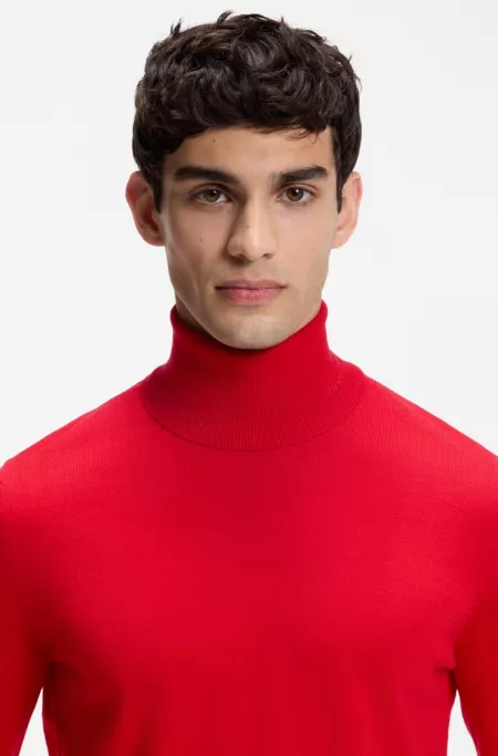 Merino-wool rollneck sweater with embroidered logo