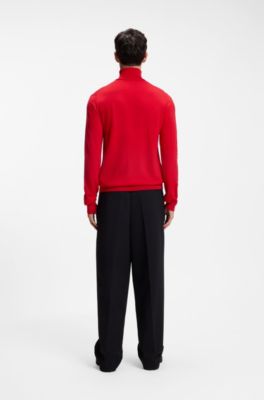 Merino-wool rollneck sweater with embroidered logo, Red