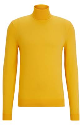 Hugo Slim-fit Rollneck Sweater In Virgin Wool In Yellow