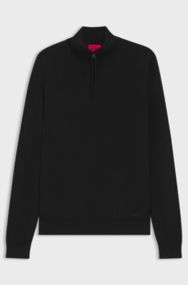 Merino-wool sweater with zip neck, Black
