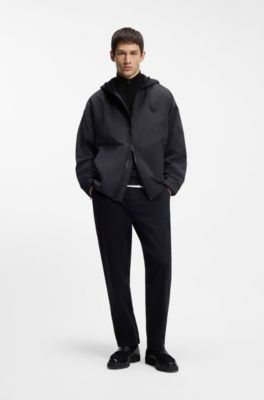 Merino-wool sweater with zip neck, Black