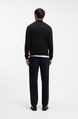 Merino-wool sweater with zip neck, Black