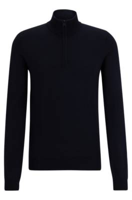 Hugo Boss Zip-neck Sweater In Virgin Wool With Logo Embroidery