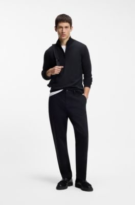 Merino-wool sweater with zip neck, Dark Blue