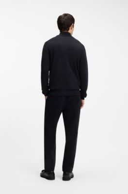 Merino-wool sweater with zip neck, Dark Blue