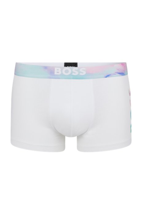 Stretch-cotton trunks with multi-coloured artwork, White
