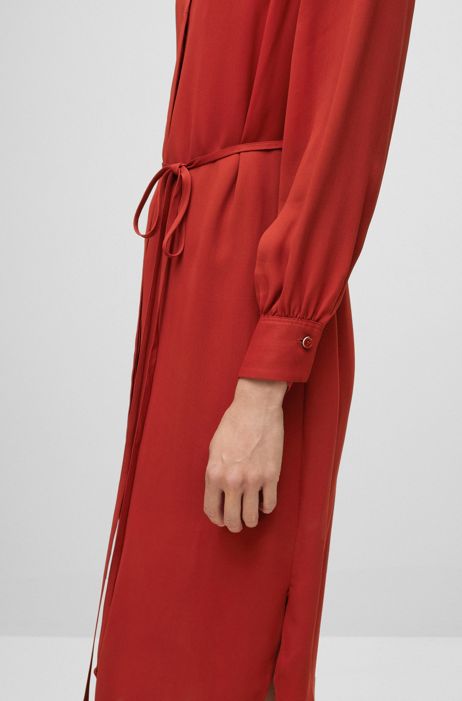Robe avec encolure dégagée et ceinture à nouer BOSS by HUGO BOSS en coloris Rouge Femme Robes Robes BOSS by HUGO BOSS 