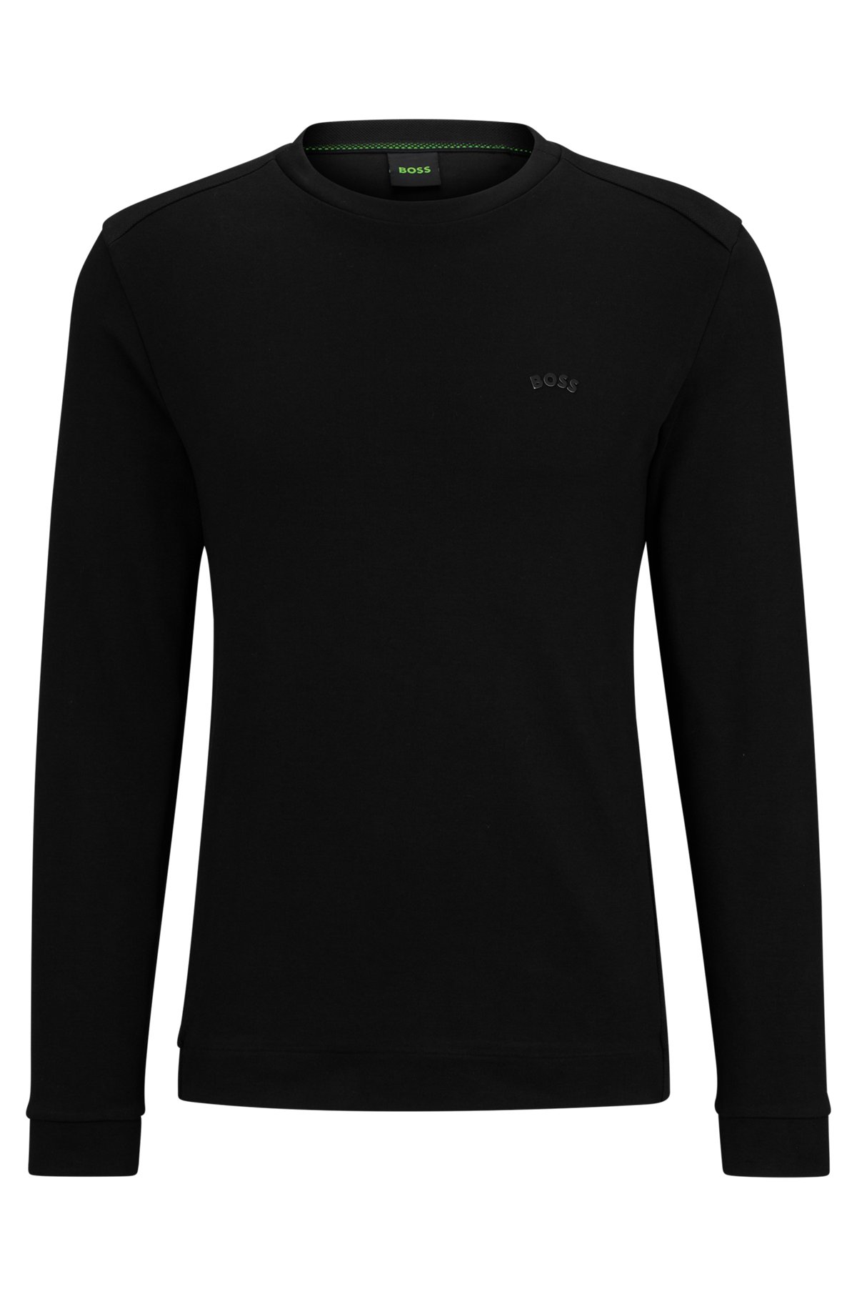 Crew-neck sweatshirt in interlock cotton with curved logo, Black