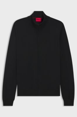 Zip-up regular-fit jacket in virgin wool, Black
