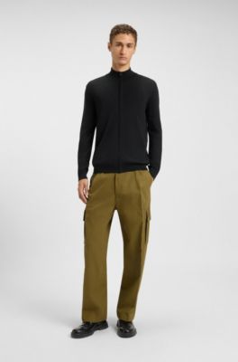 Zip-up regular-fit jacket in virgin wool, Black