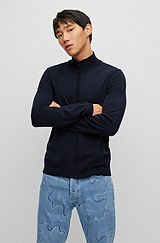 Zip-up regular-fit jacket in virgin wool, Dark Blue