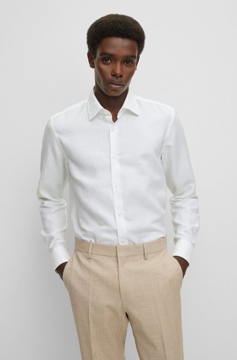 Slim-fit shirt in a washed linen blend, White