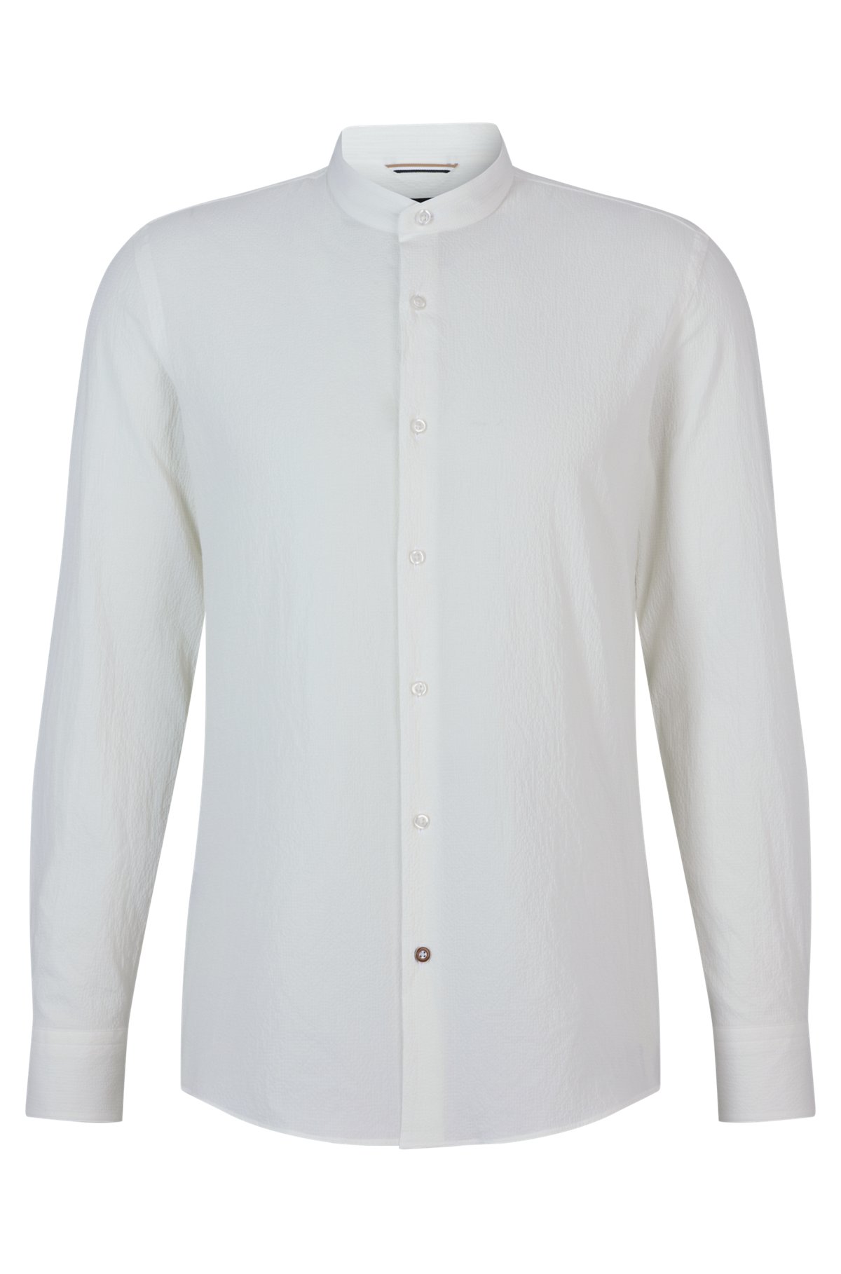 Conductividad Bungalow banco BOSS - Camisa slim fit sin cuello en tejido de sirsaca de algodón elástico