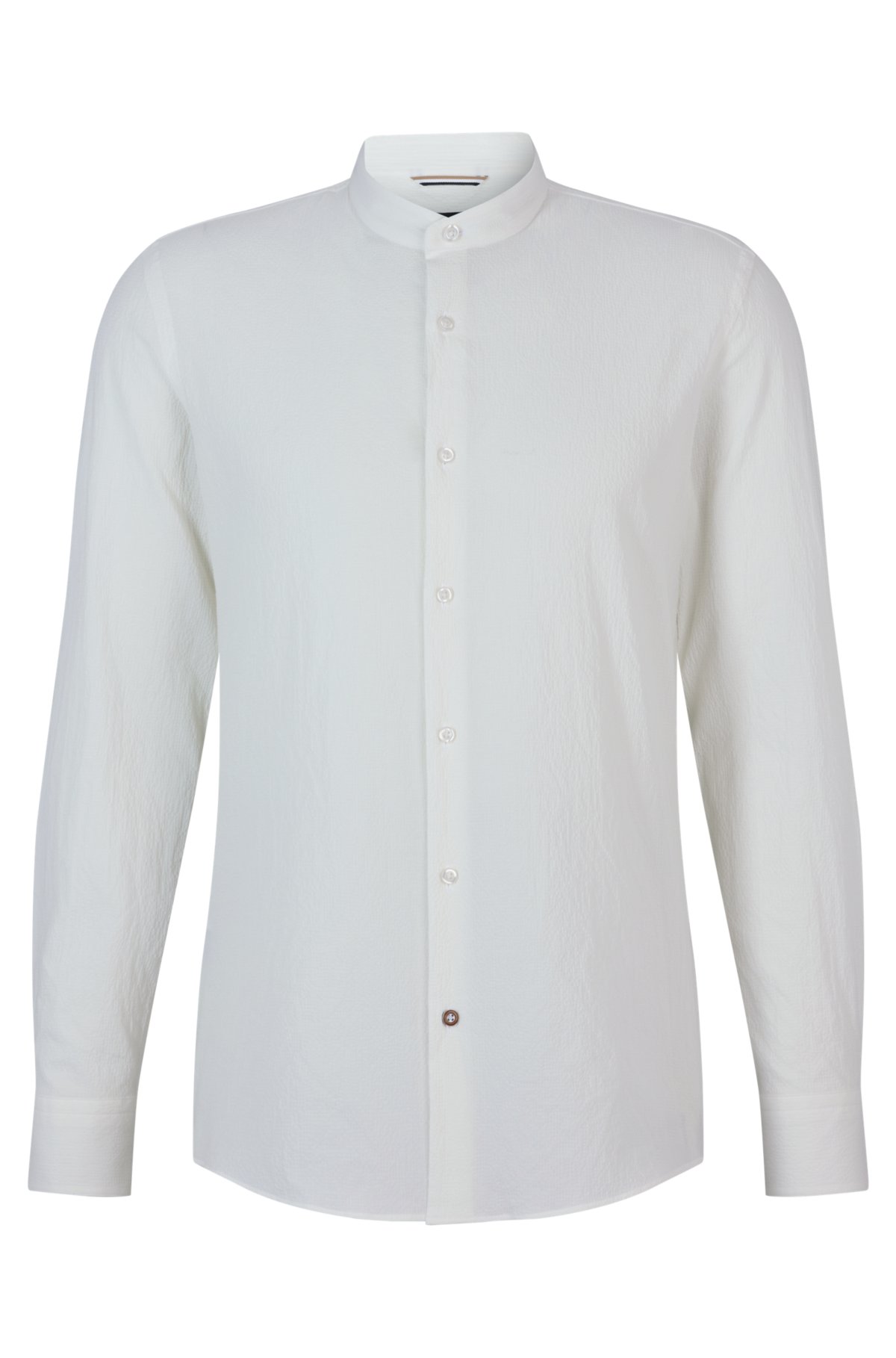 Shinkan Regulatie beweeglijkheid BOSS - Collarless slim-fit shirt in stretch-cotton seersucker