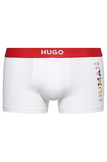 HUGO 雨果拼色标语弹力棉质短裤,  100_White