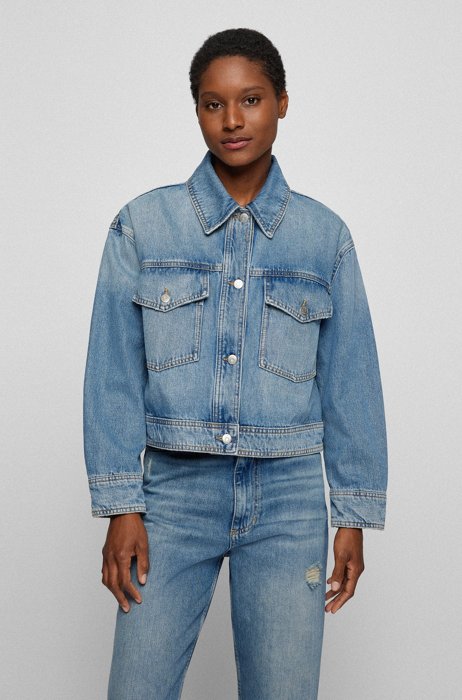 Relaxed-fit jacket in blue stone-washed denim, Blue