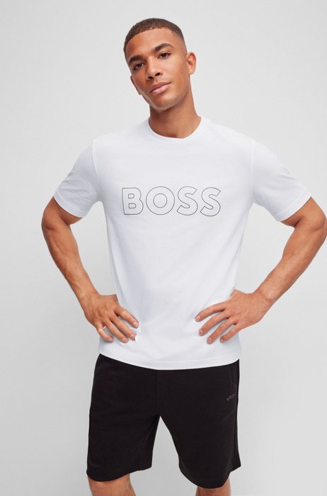 T-shirt in stretch cotton with outline logo, White