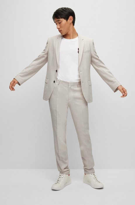 Slim-Fit Anzug aus funktionalem Stretch-Gewebe mit Muster, Hellbeige