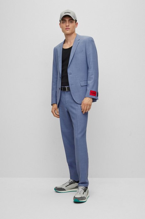 Slim-fit suit in micro-patterned performance-stretch fabric, Blue