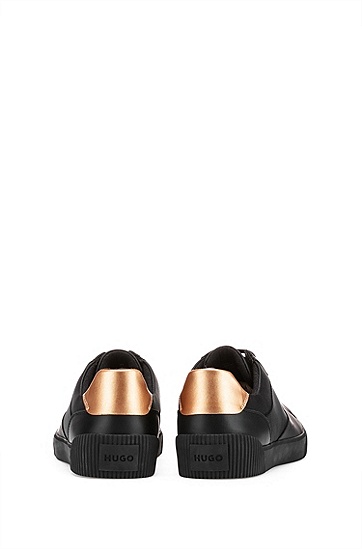 HUGO 雨果金属质感后饰片混合材质杯底运动鞋,  001_Black