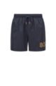 Recycled-material swim shorts with contrast logo, Dark Blue