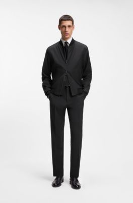 Zip-up jacket in virgin-wool serge, Black