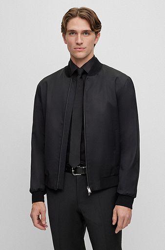 Zip-up jacket in virgin-wool serge, Black