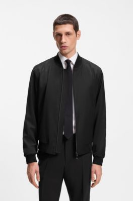Zip-up jacket in virgin-wool serge, Black