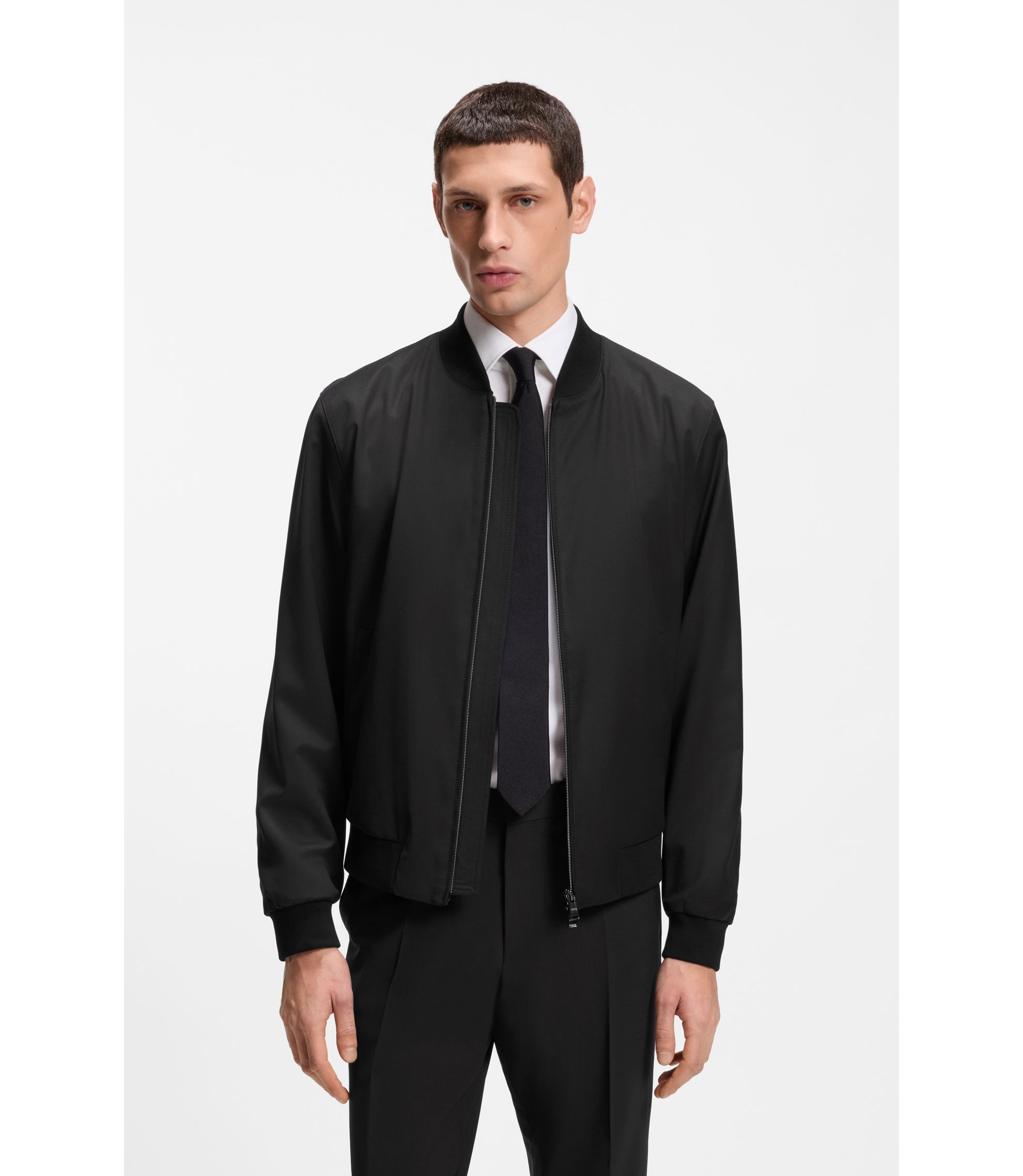 BOSS - ジップアップジャケット バージンウールサージ - ブラック