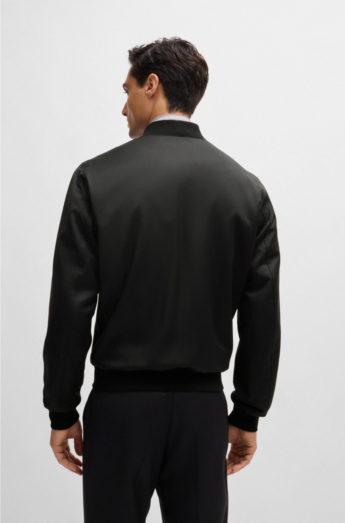 Zip-up jacket in virgin-wool serge, Black